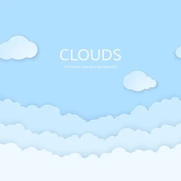 Abstract horizontal seamless paper clouds. Paper clouds on blue background. V Stock Illustration