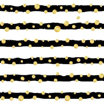 Abstract horizontal striped grunge pattern with gold glitter polka dots Stock Illustration