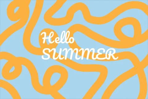 Abstract horizontal summer background with hand-drawn yellow curved lines Stock Illustration