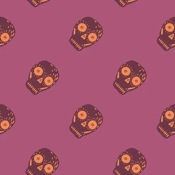 Abstract horror seamless pattern with spooku skulls elements. Purple pastel b 스톡 일러스트