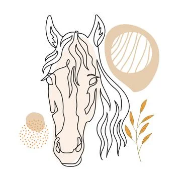 Abstract horse head continuous one line drawing with plant Illustrazione stock