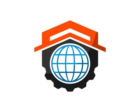 Abstract house with gear and globe inside Stock Illustration