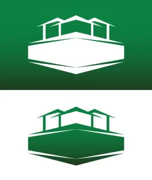 Abstract House Icon with Banner Vector Solid and Reversed Stock Illustration