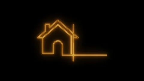 Abstract House Neon Line Animation on Black Background for Real Estate Stock Footage 346166903