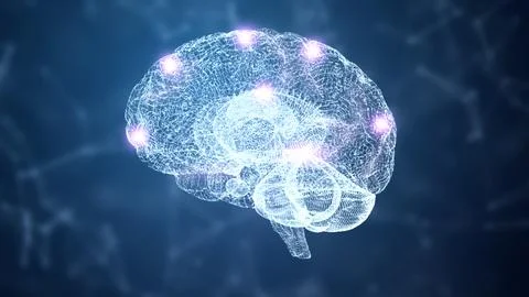 Abstract HUD brain and nervous system wireframe hologram simulation node wi.. Stock Illustration