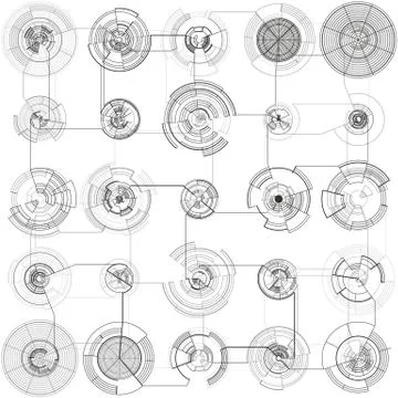 Abstract hud elements on white background. High tech motion design, round Stock Illustration