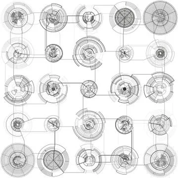 Abstract hud elements on white background. High tech motion design, round Stock Illustration