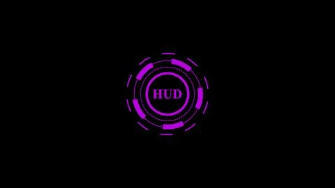 Abstract hud interface with glowing purple concentric rings and dashed line.. Stockillustratie