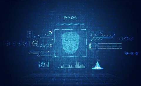 Abstract hud interface hologram computing scan face innovation on future desi Ilustração Stock