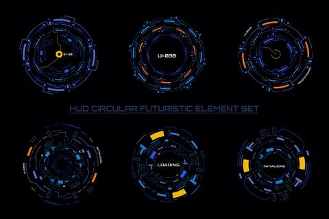 Abstract HUD Technology Circle Shape Element Aim Target Vector Set. Illustrazione stock