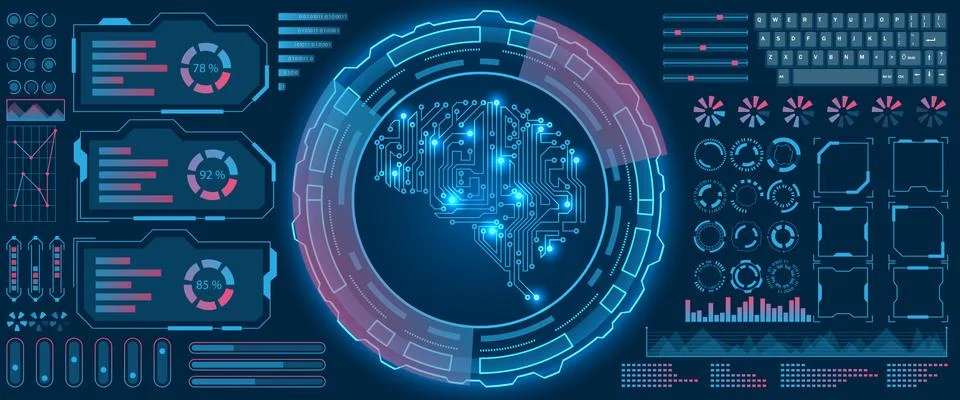 Abstract Hud UI Interface, Virtual Screen Futuristic Hi Tech Background Stock Illustration