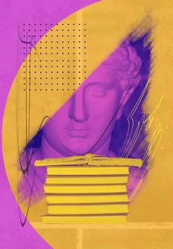 Abstract human antique statue and books. Creative idea symbol, art design or Stock Illustration