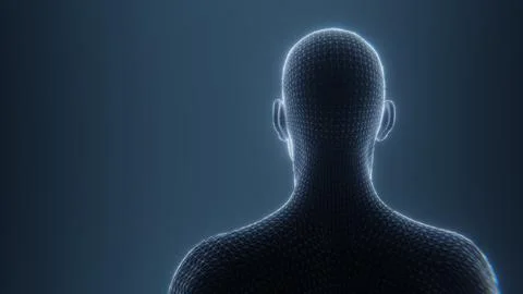 Abstract human body with a wireframe mesh on a dark background. 3D render Stock Illustration