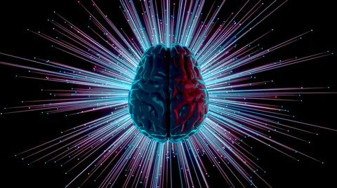 Abstract Human Brain activity visualization with traces and particles Illustrazione stock