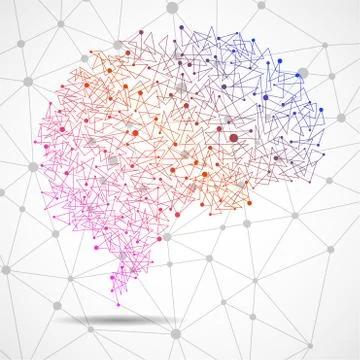 Abstract human brain of dots and lines, polygonal structure, vector illustrat Stock Illustration