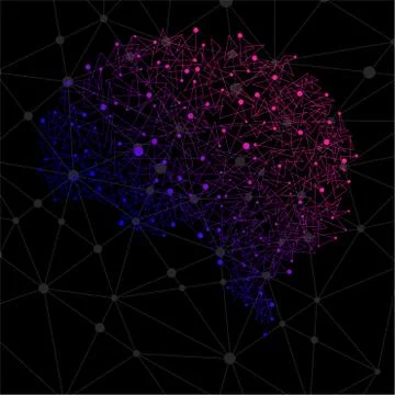 Abstract human brain of dots and lines, polygonal structure, vector illustrat Illustrazione stock