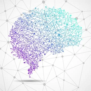 Abstract human brain of dots and lines, polygonal structure, vector illustrat Stock Illustration