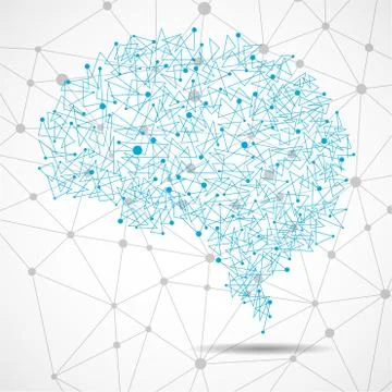 Abstract human brain of dots and lines, polygonal structure, vector illustrat Illustrazione stock