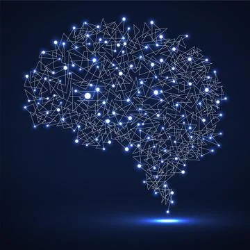 Abstract human brain of glowing dots and lines, polygonal structure Stock Illustration