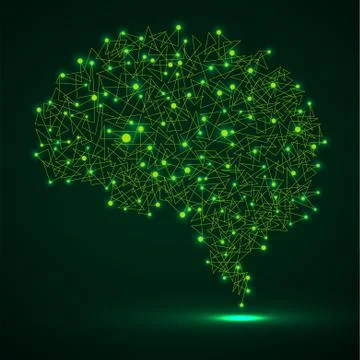 Abstract human brain of glowing dots and lines, polygonal structure, vector i Illustrazione stock