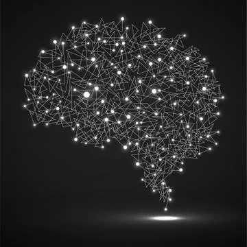 Abstract human brain of glowing dots and lines, polygonal structure, vector i Stock Illustration
