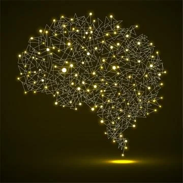 Abstract human brain of glowing dots and lines, polygonal structure, vector i Illustrazione stock