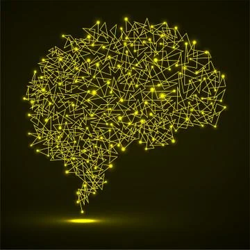 Abstract human brain of glowing dots and lines, polygonal structure, vector i Stock Illustration