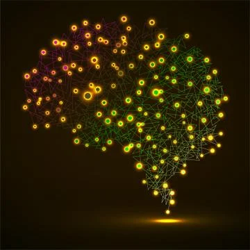 Abstract human brain of glowing dots and lines, polygonal structure, vector i Stock Illustration
