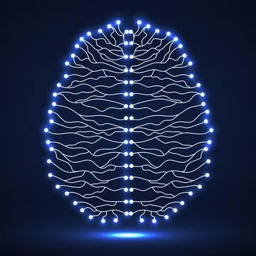 Abstract human brain of glowing lines and dots. Vector illustration Stock Illustration