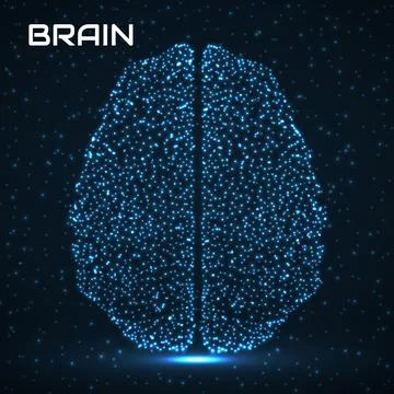 Abstract human brain of glowing particles, technology concept. Vector Stock Illustration
