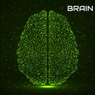 Abstract human brain of glowing particles, technology concept. Vector Stock Illustration