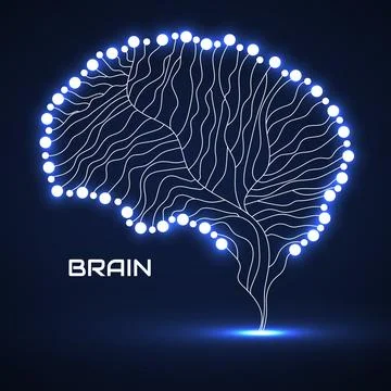 Abstract human brain of lines and glowing circles Stock Illustration