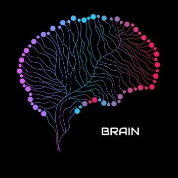 Abstract human brain of lines on black background. Vector illustration Stock Illustration