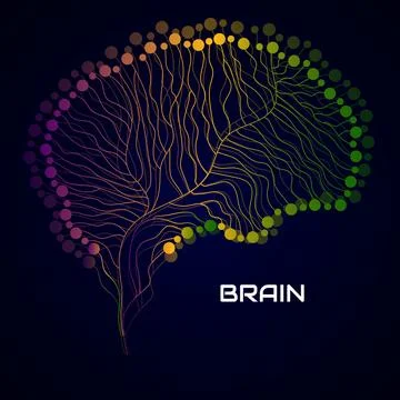 Abstract human brain of lines on black background. Vector illustration Illustrazione stock