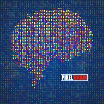 Abstract human brain of pixels. Vector logo Stock Illustration
