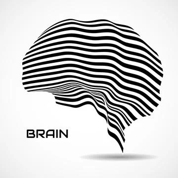 Abstract human brain with white and black lines. Logo with zebra pattern Illustrazione stock
