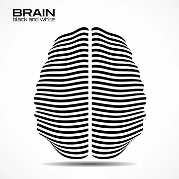 Abstract human brain with white and black lines. Logo with zebra pattern Stock Illustration