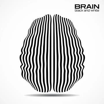 Abstract human brain with white and black lines. Logo with zebra pattern Stock Illustration