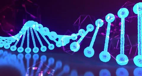 Abstract Human Dna Detailed Structures On Hexagon Background. 3D Rendering Illustrazione stock