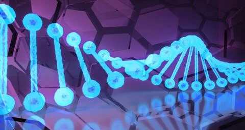 Abstract Human Dna Detailed Structures On Hexagon Background. 3D Rendering Illustrazione stock