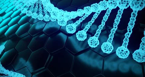 Abstract Human Dna Detailed Structures On Hexagon Background. 3D Rendering イラスト素材