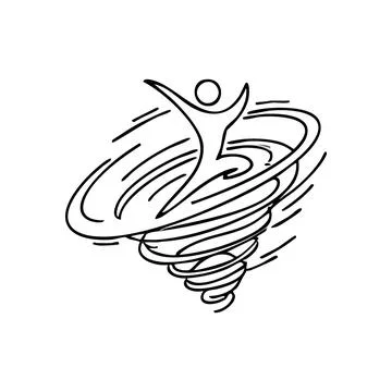 (Abstract Human Elevating From Swirl. This minimalist graphic depicts a fig.. Stock Illustration