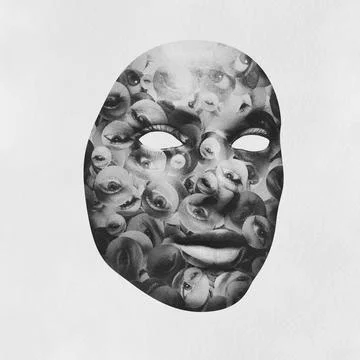 Abstract human face made from many eyes collage Stock Illustration