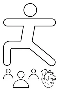 Abstract Human Figure Leaping Over People and Anatomical Heart Symbol Stock Illustration