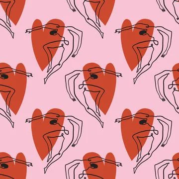 Abstract human figures. Vector clipart Valentine seamless pattern. Stock Illustration