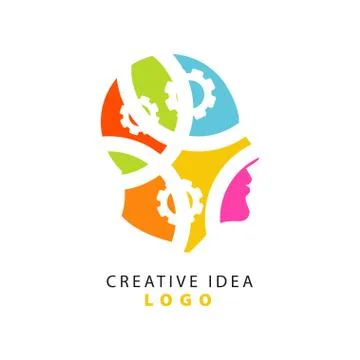 Abstract human head and gears showing thinking process, creative idea logo 스톡 일러스트