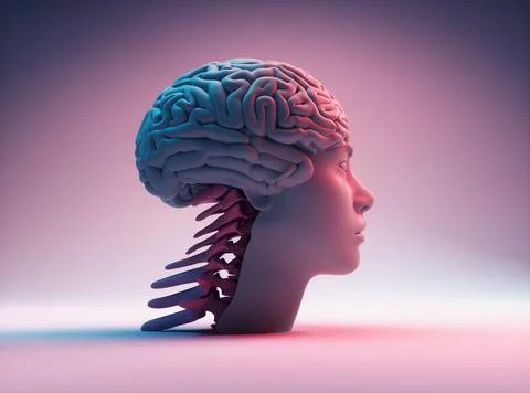 Abstract human head with brain visible. Artificial intelligence and deep le.. Stock Illustration
