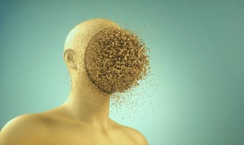 Abstract human head with dispersion effect on face. Overthinking and comple.. Stock Illustration