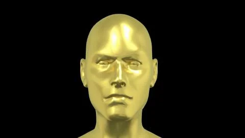 Abstract Human Head , Golden face or sculpture, 3D render Illustrazione stock