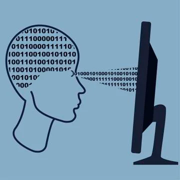 Abstract human head implementing the interface with the computer Stock Illustration